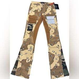 THRT Camouflage Patchwork Flare Denim Pants Sz 30x32 NWT Rare Pocket + Pouch